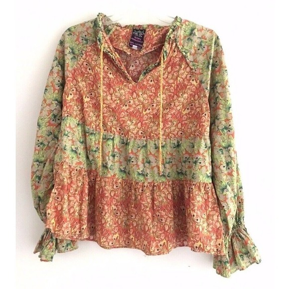 Anthropologie | Roopa Pemmaraju Tassel Vivi Floral Small Orange Peasant Top - Picture 6 of 12